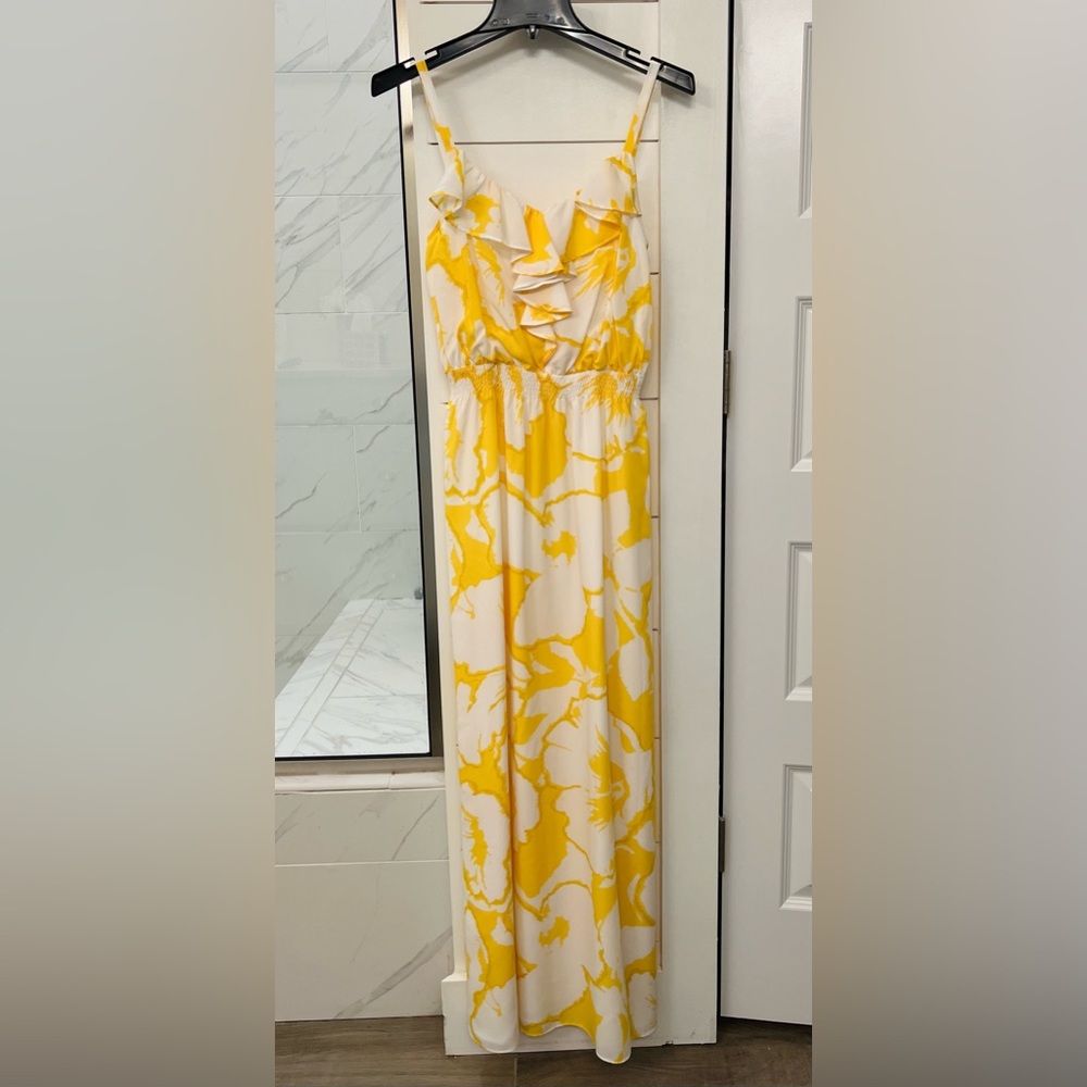 LOFT Yellow/White full length maxi summer dress, size 4